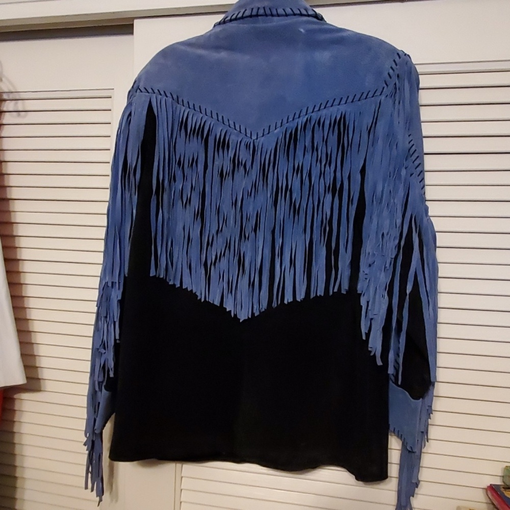 Bob Mackie Blue and Black Suede Fringe Western Jacket - Picture 6 of 10